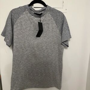 Lands' End Black and Gray Striped Short Sleeve Tee